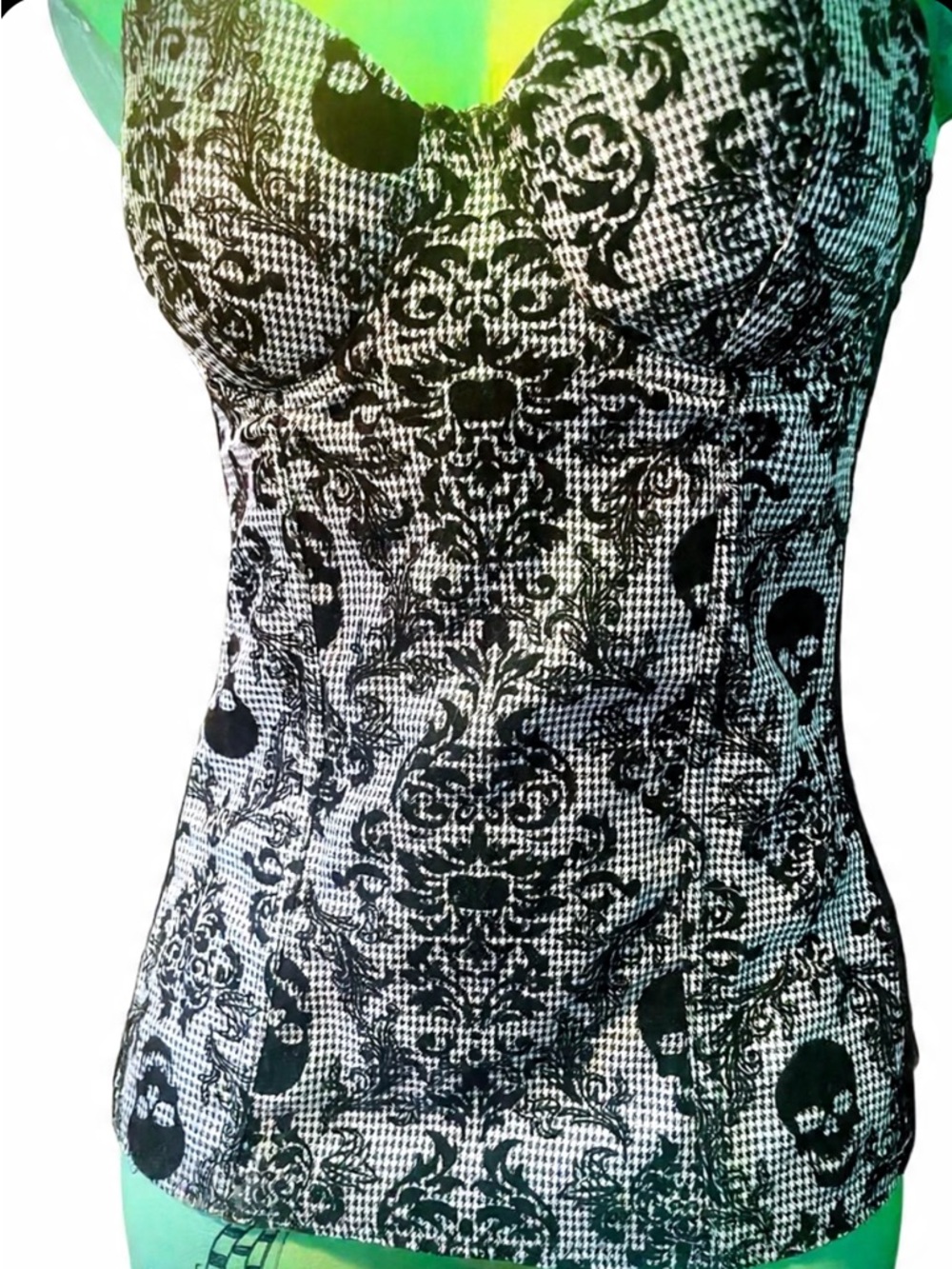 Black and White skull and damask Patterned Bustier Top - Picture 3 of 10